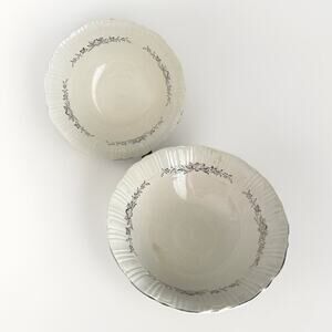 (2) Coronet Serving Bowls 8 3/4” Platinum Floral Wreath Homer Laughlin Vintage